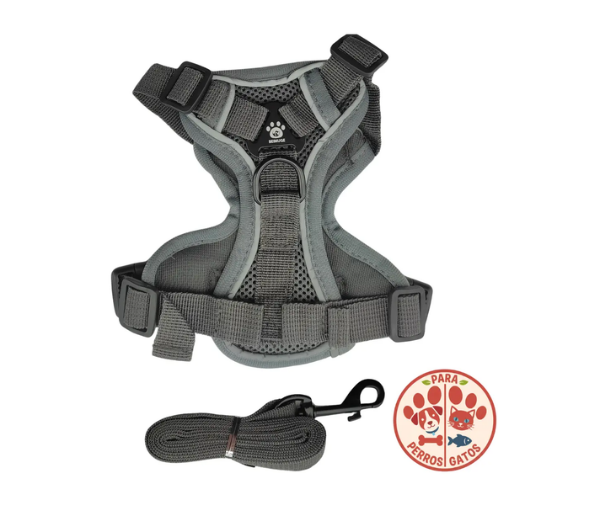 Correa Pechera Arnes Para Perros O Gatos Talla S Gris