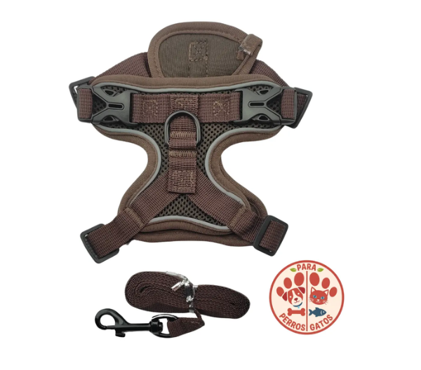 Correa Pechera Arnes Para Perros O Gatos Talla S Marron