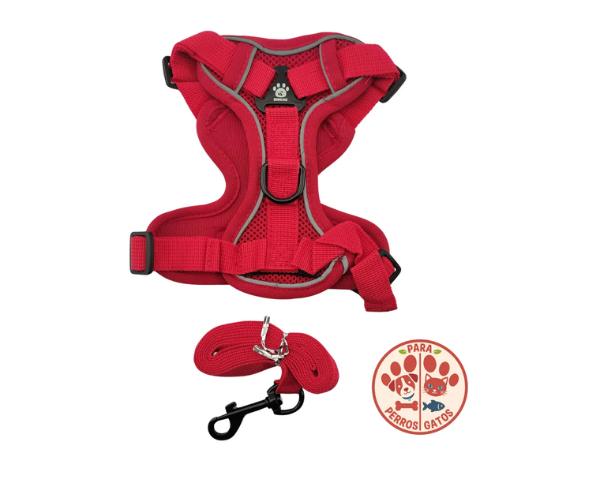 Correa Pechera Arnes Para Perros O Gatos Talla S Rojo