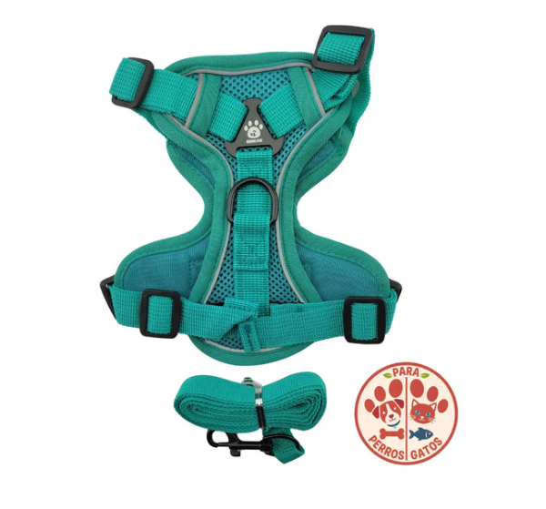 Correa Pechera Arnes Para Perros O Gatos Talla S Verde