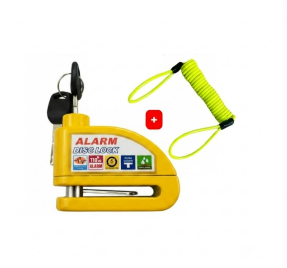 Candado Para Moto O Bicicleta Freno De Disco Con Alarma Amarillo