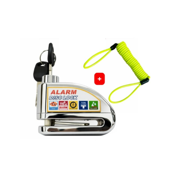 Candado Para Moto O Bicicleta Freno De Disco Con Alarma Plateado