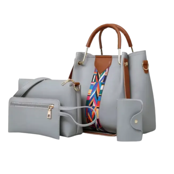 Set De Bolso Para Dama Con Accesorios Gris (4 Piezas)