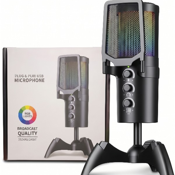 Microfono Usb Gaming Condensador Rgb Mv-9
