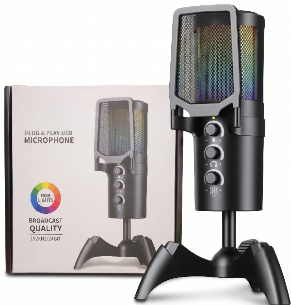 Microfono Usb Gaming Condensador Rgb Mv-9